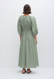 Shirred Plunge Button Dress - Vetiver - Matteau